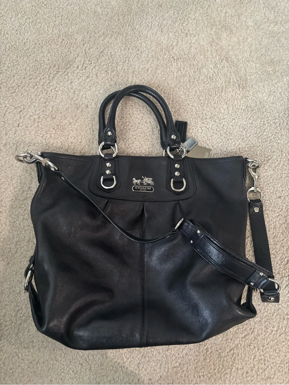 Coach Madison Lindsay 2012 Black Leather Shoulder Tote with Detachable Strap